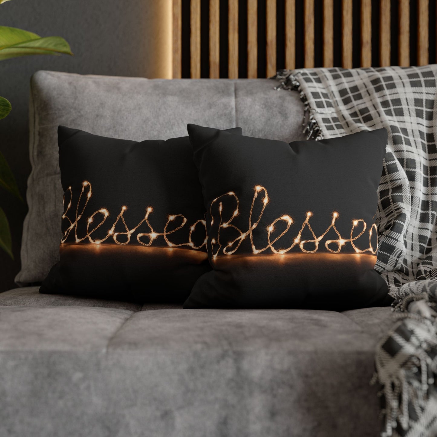 Blessed, Decorative Pillowcase, Cozy Home Decor, Illuminated, Black Background, Positive Vibes, Gratitude Gift, Perfect Gift, Holiday Gift