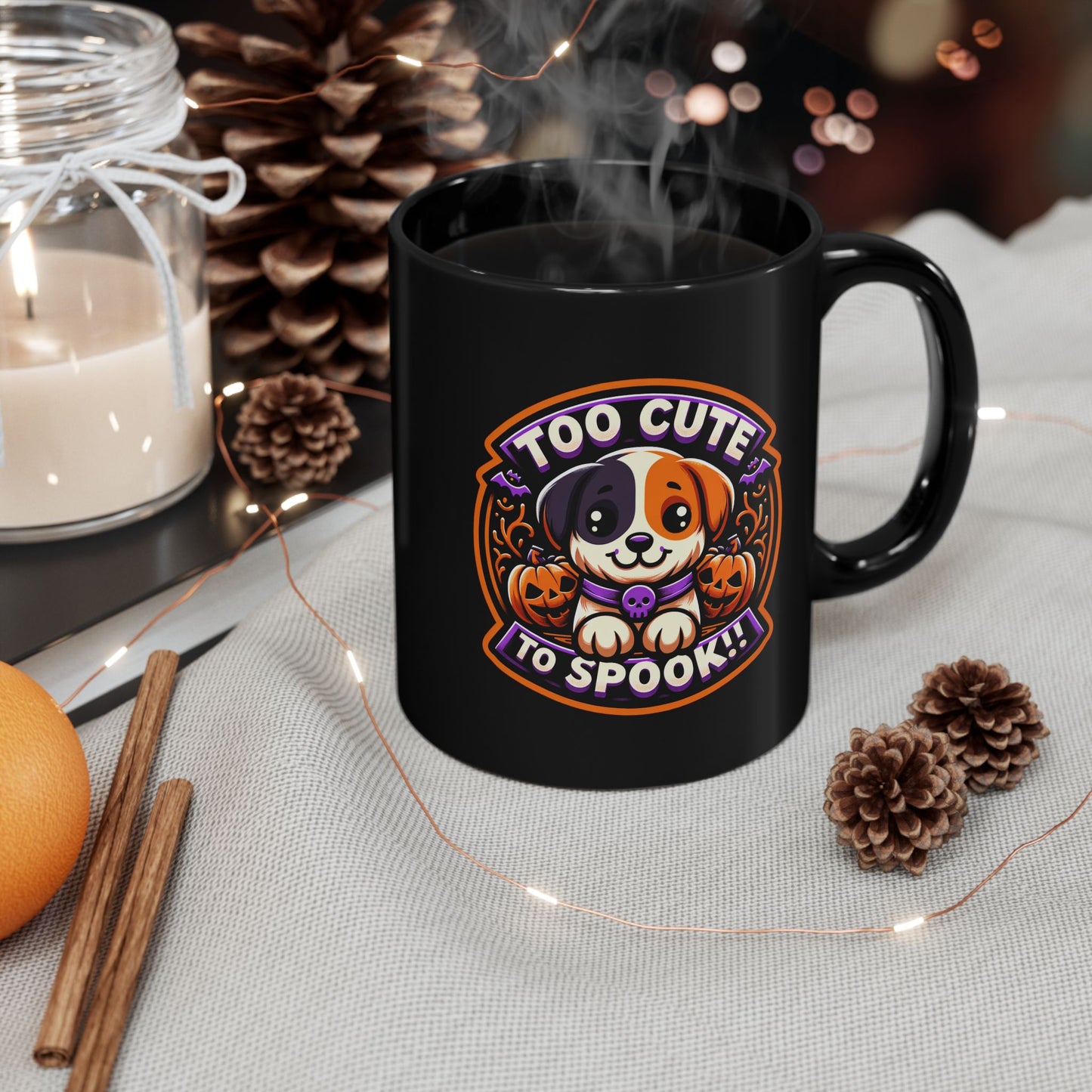Too Cute To Spook Dog Mug, Halloween Coffee Cup, Cute Dog Lover Gift, Spooky Season Mug, Black Ceramic Mug, Halloween Decor Black 11oz Mug