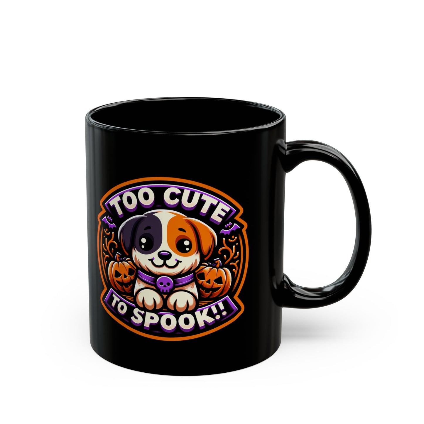 Too Cute To Spook Dog Mug, Halloween Coffee Cup, Cute Dog Lover Gift, Spooky Season Mug, Black Ceramic Mug, Halloween Decor Black 11oz Mug