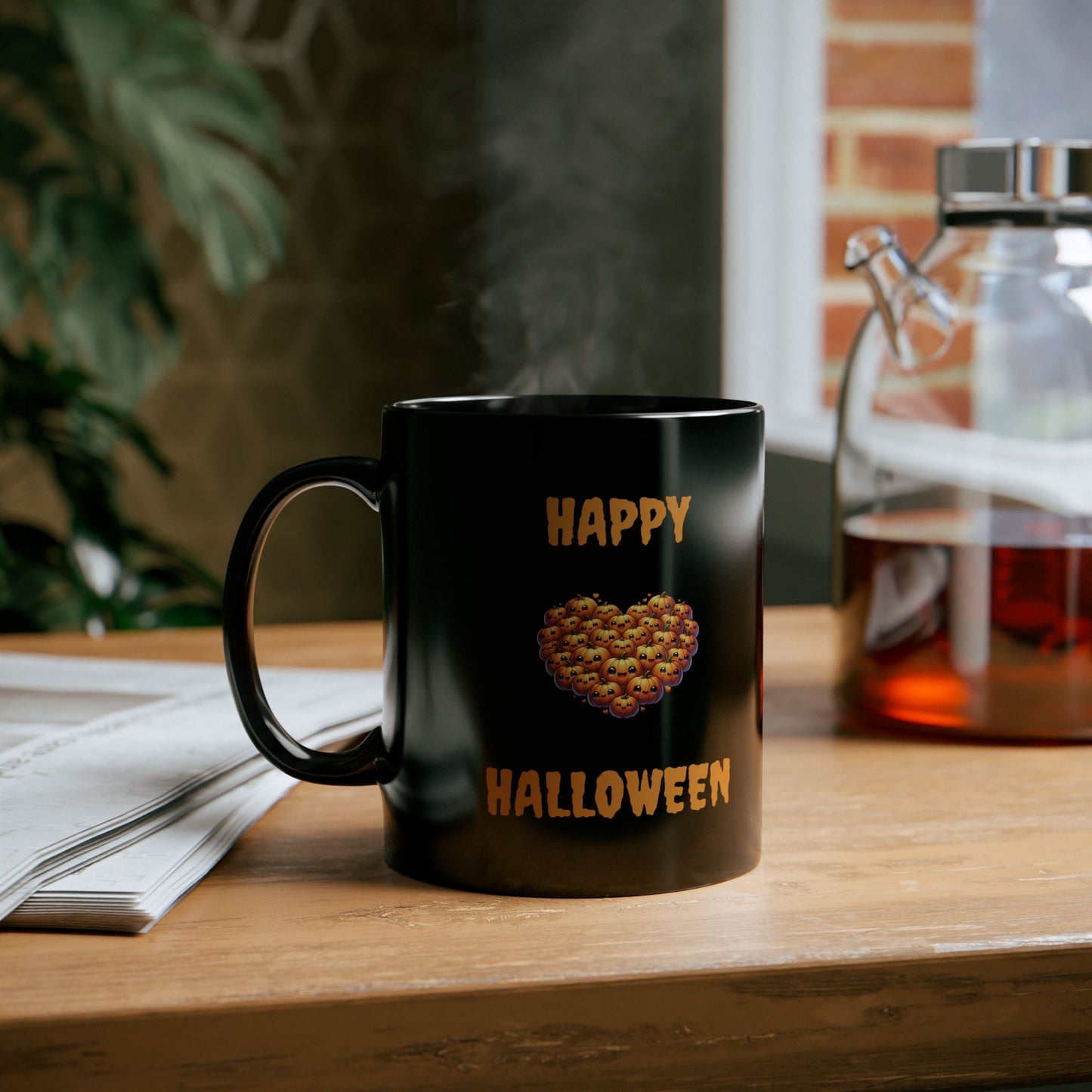 Happy Halloween, Black Cup, Black Mug, Coffee Cup, Pumpkin, Heart, Fall, Autumn, Perfect Gift for Coffee Lovers, Friends, Tea Lovers, Her