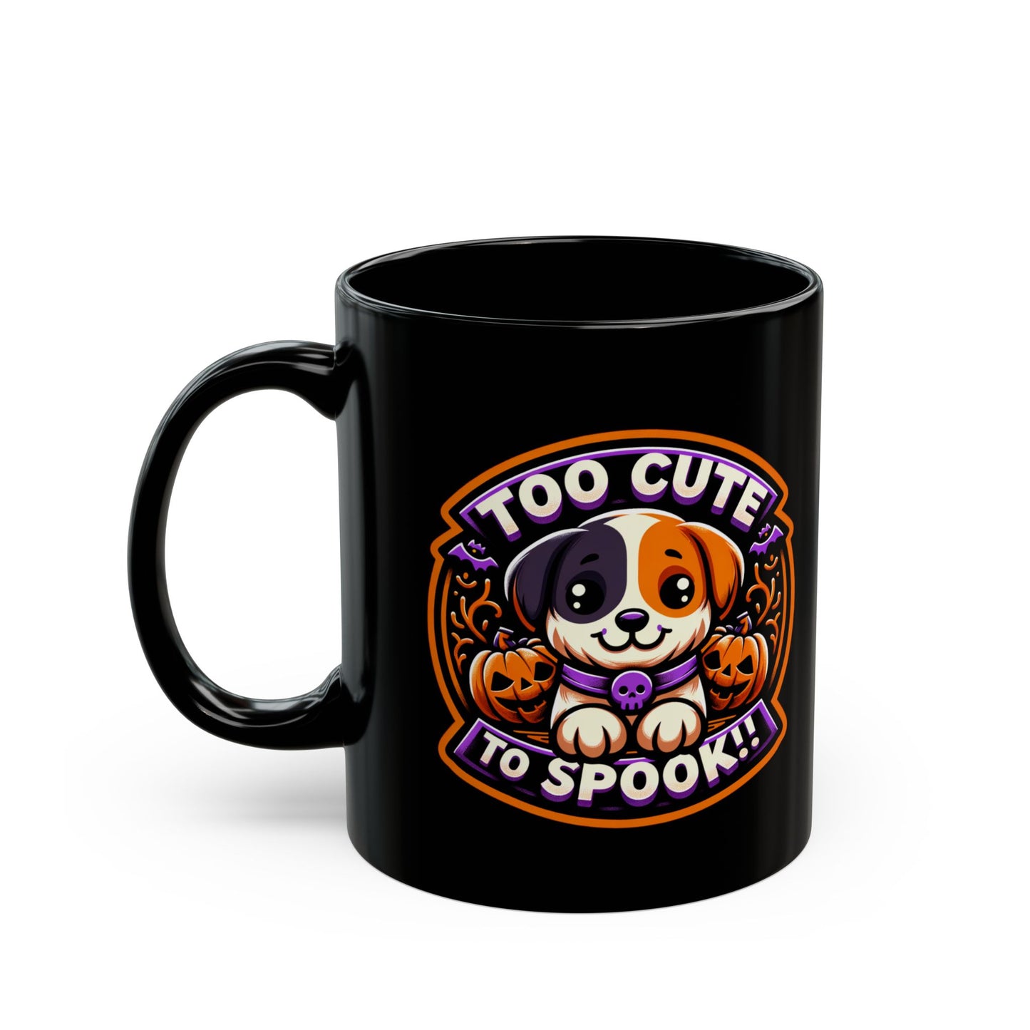 Too Cute To Spook Dog Mug, Halloween Coffee Cup, Cute Dog Lover Gift, Spooky Season Mug, Black Ceramic Mug, Halloween Decor Black 11oz Mug
