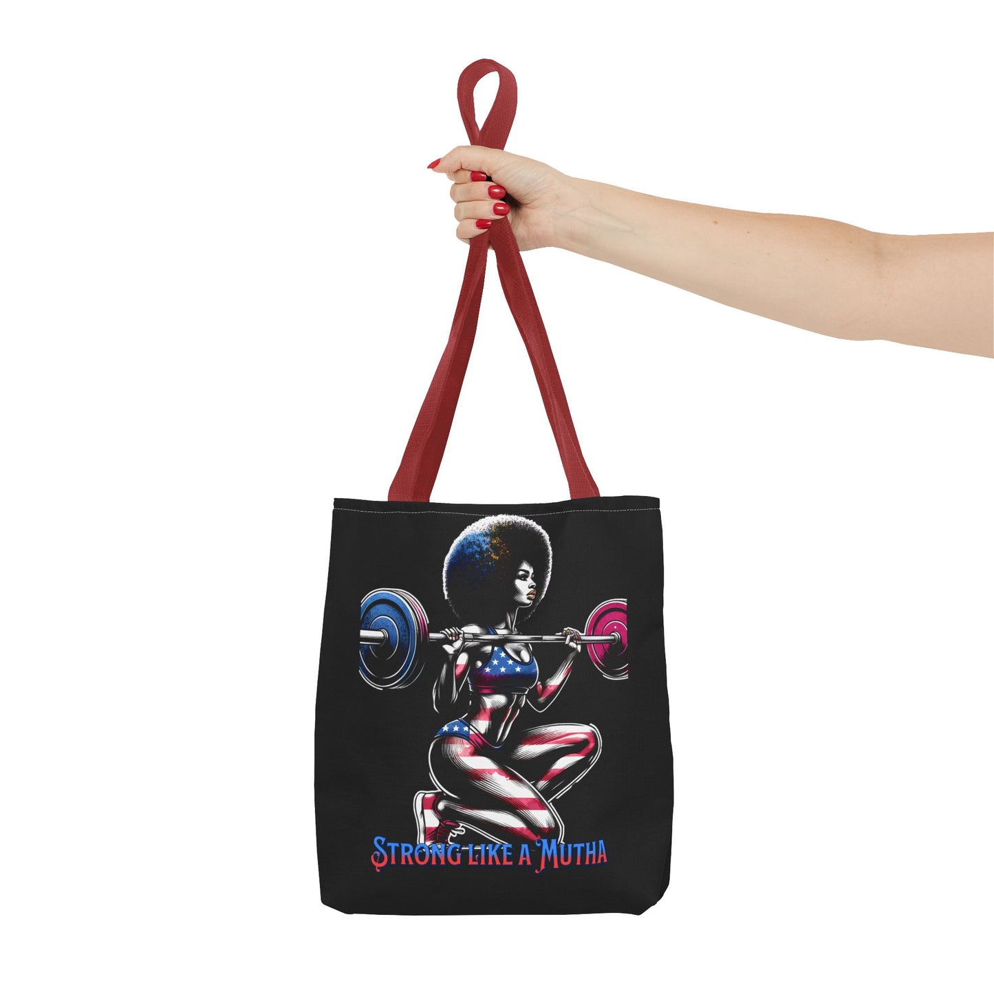 Strong Like a Mutha Tote Bag, Patriotic, Fitness, Exercise, Tote Bag, Barbell, Perfect Gift, Gift For Her, Gift for Friends, Holiday Gift