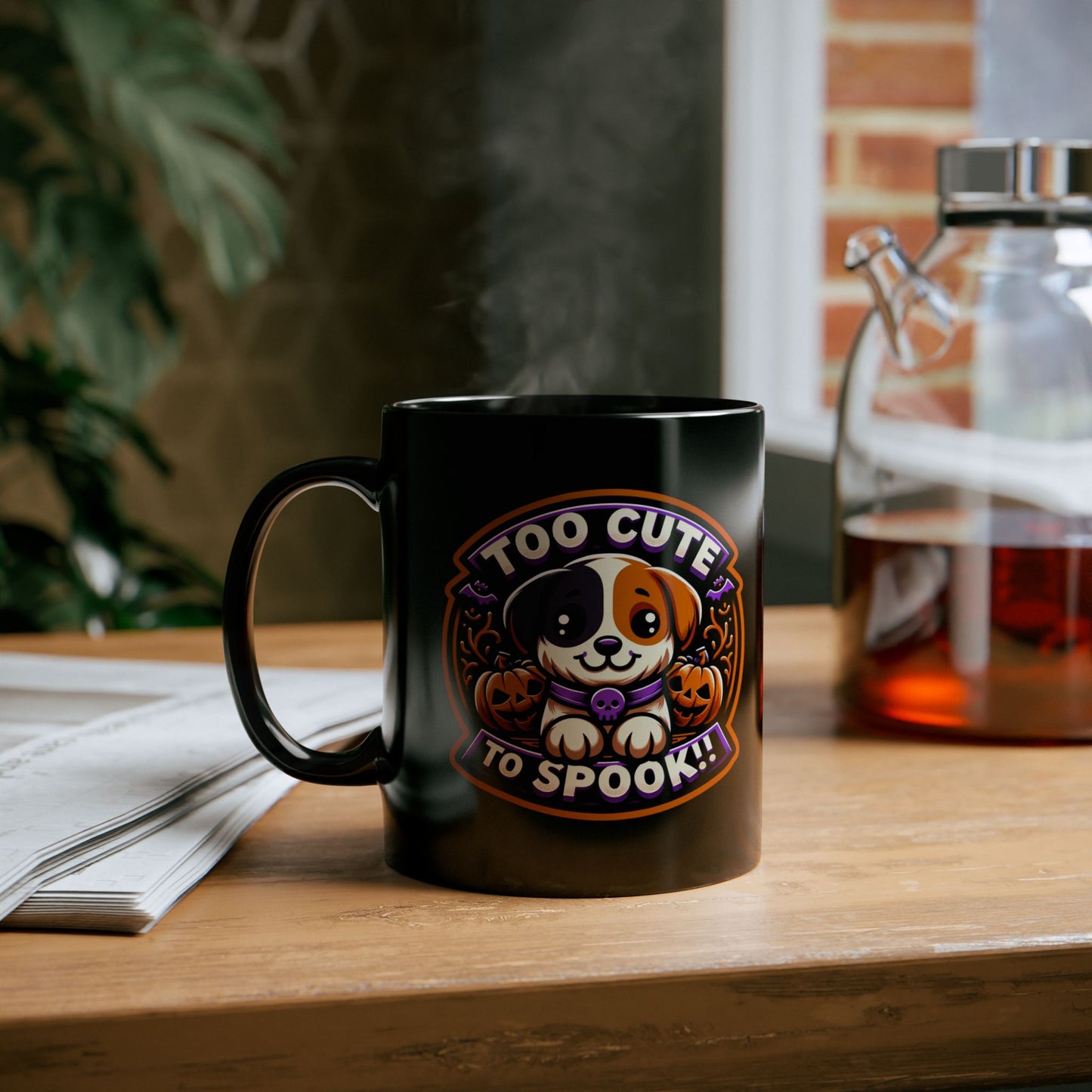 Too Cute To Spook Dog Mug, Halloween Coffee Cup, Cute Dog Lover Gift, Spooky Season Mug, Black Ceramic Mug, Halloween Decor Black 11oz Mug