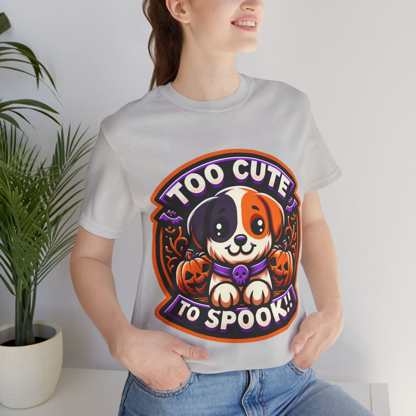 Too Cute to Spook Halloween Puppy Tshirt, Cute Dog Pumpkin T-shirt, Unisex Cozy Fall Tee, Halloween Gift for Dog Lovers shirt, Gift for all
