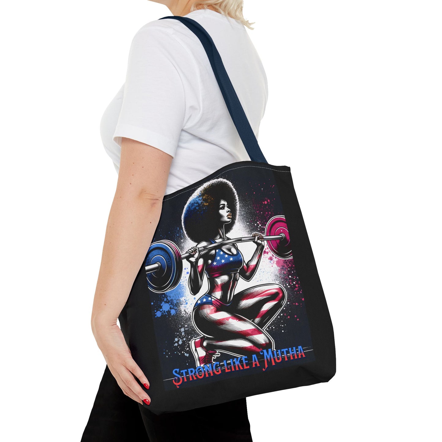 Strong Like a Mutha Tote Bag, Patriotic, Fitness, Exercise, Tote Bag, Barbell, Perfect Gift, Gift For Her, Gift for Friends, Holiday Gift