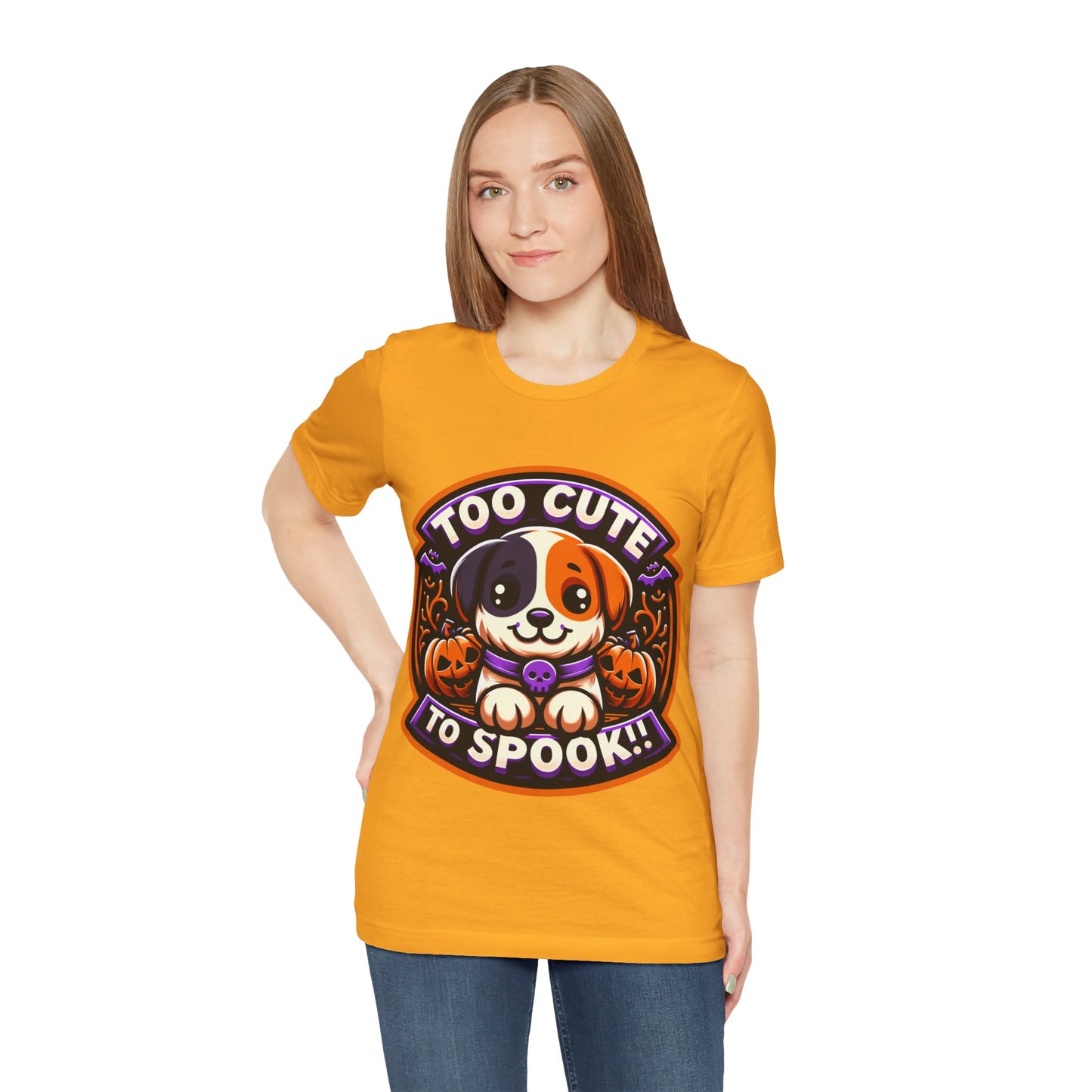 Too Cute to Spook Halloween Puppy Tshirt, Cute Dog Pumpkin T-shirt, Unisex Cozy Fall Tee, Halloween Gift for Dog Lovers shirt, Gift for all