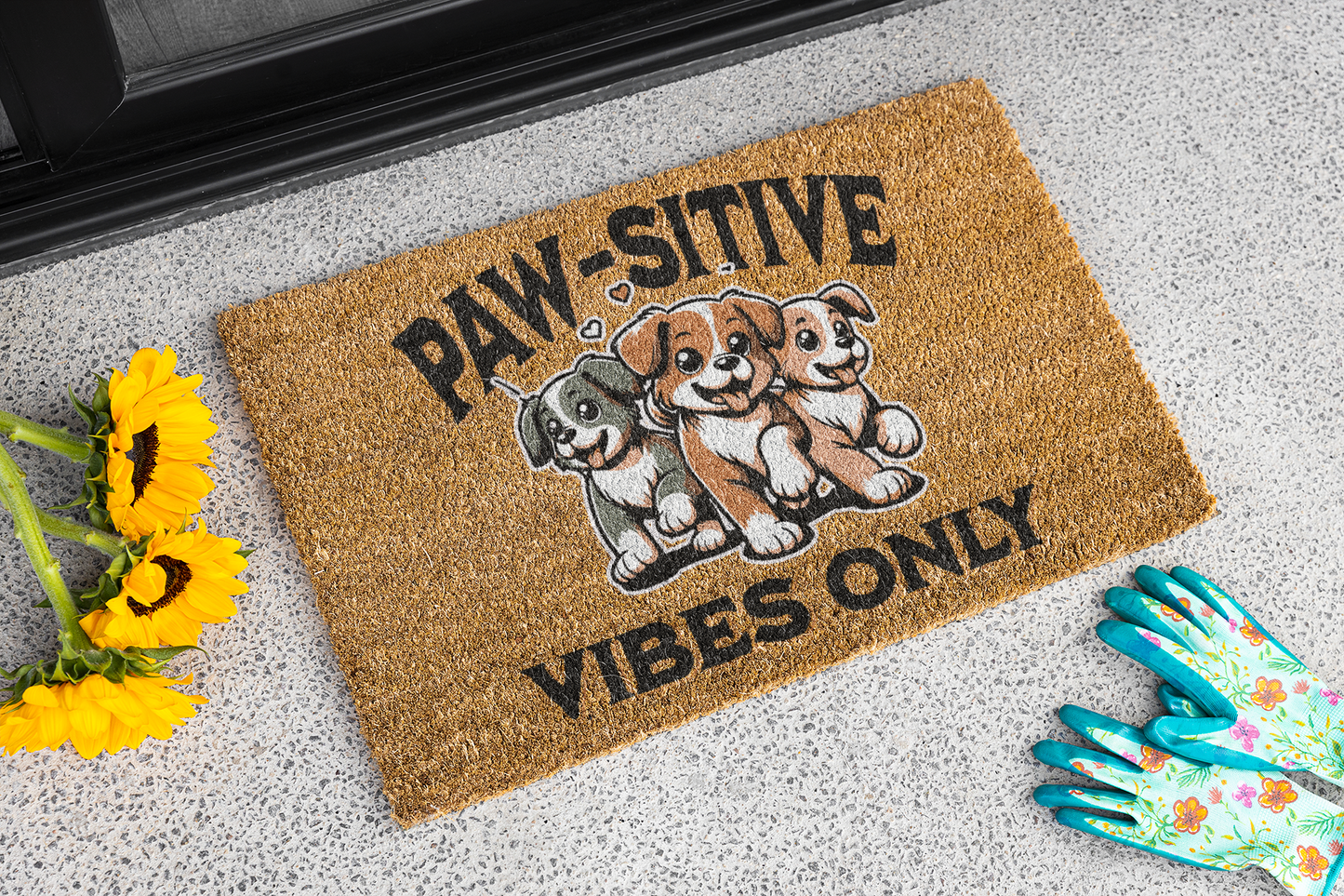 Paw-sitive Vibes Only Doormat, Custom Dog Welcome Mat, Personalized Outdoor Coir Mat, Cute Pet Entryway Rug, Cheerful Home Decor