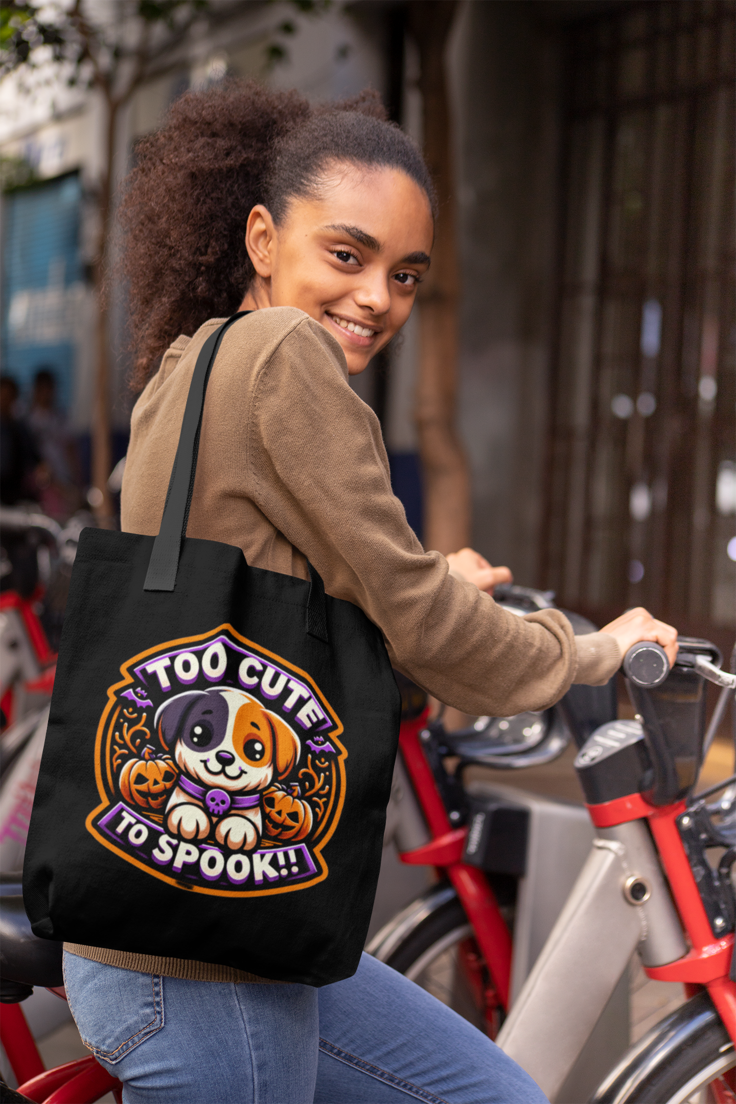 Too Cute to Spook Halloween Tote Bag, Puppy in Pumpkin, Halloween Dog Bag, Cute Halloween Tote, Trick or Treat Bag, Fall Accessories