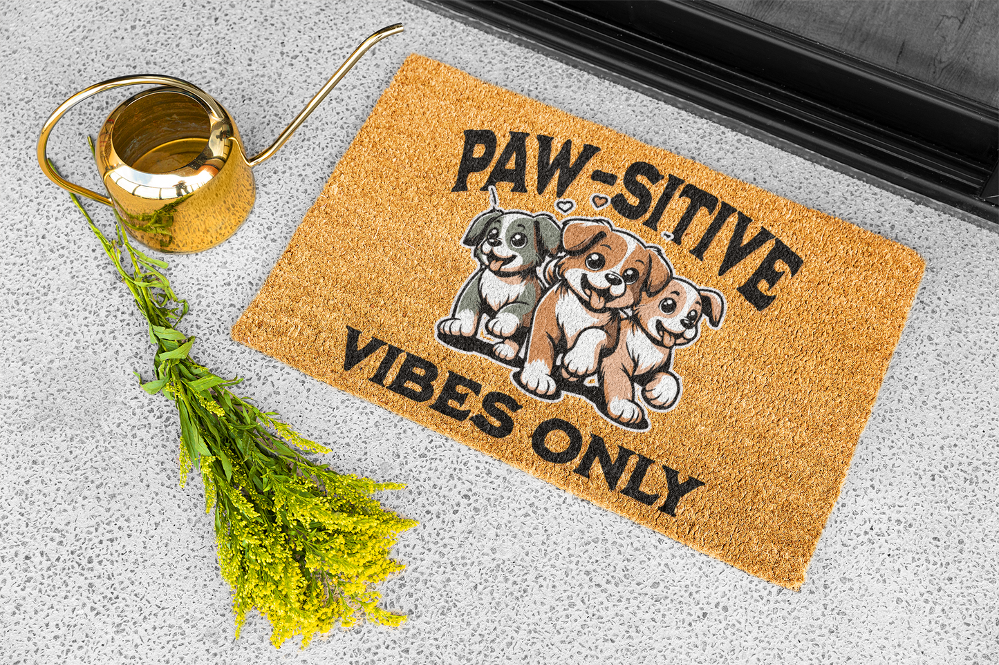 Paw-sitive Vibes Only Doormat, Custom Dog Welcome Mat, Personalized Outdoor Coir Mat, Cute Pet Entryway Rug, Cheerful Home Decor