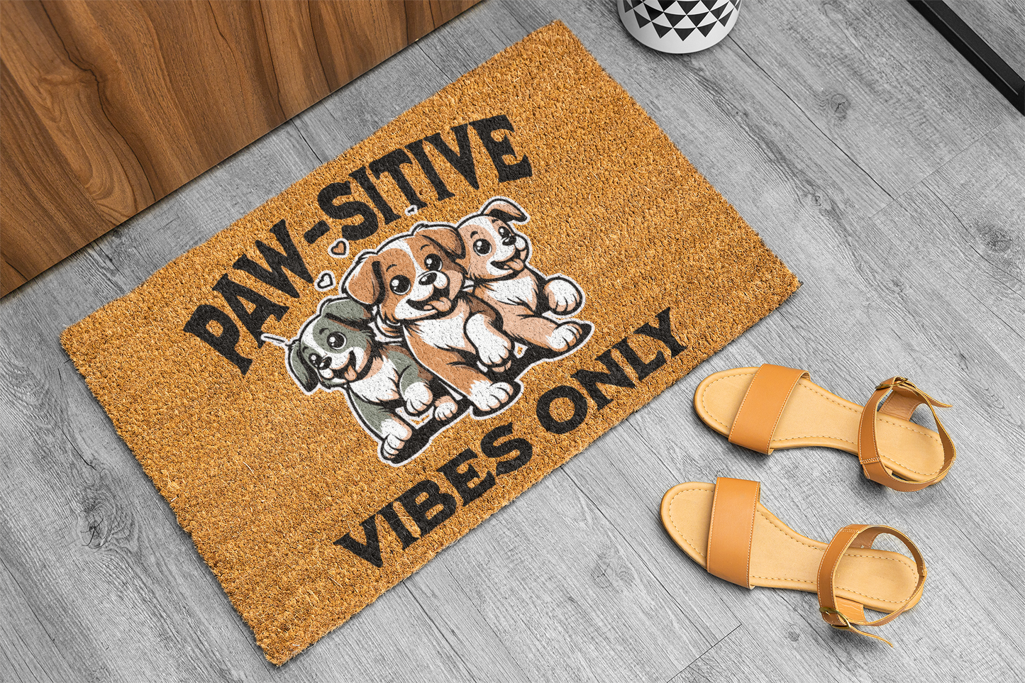 Paw-sitive Vibes Only Doormat, Custom Dog Welcome Mat, Personalized Outdoor Coir Mat, Cute Pet Entryway Rug, Cheerful Home Decor