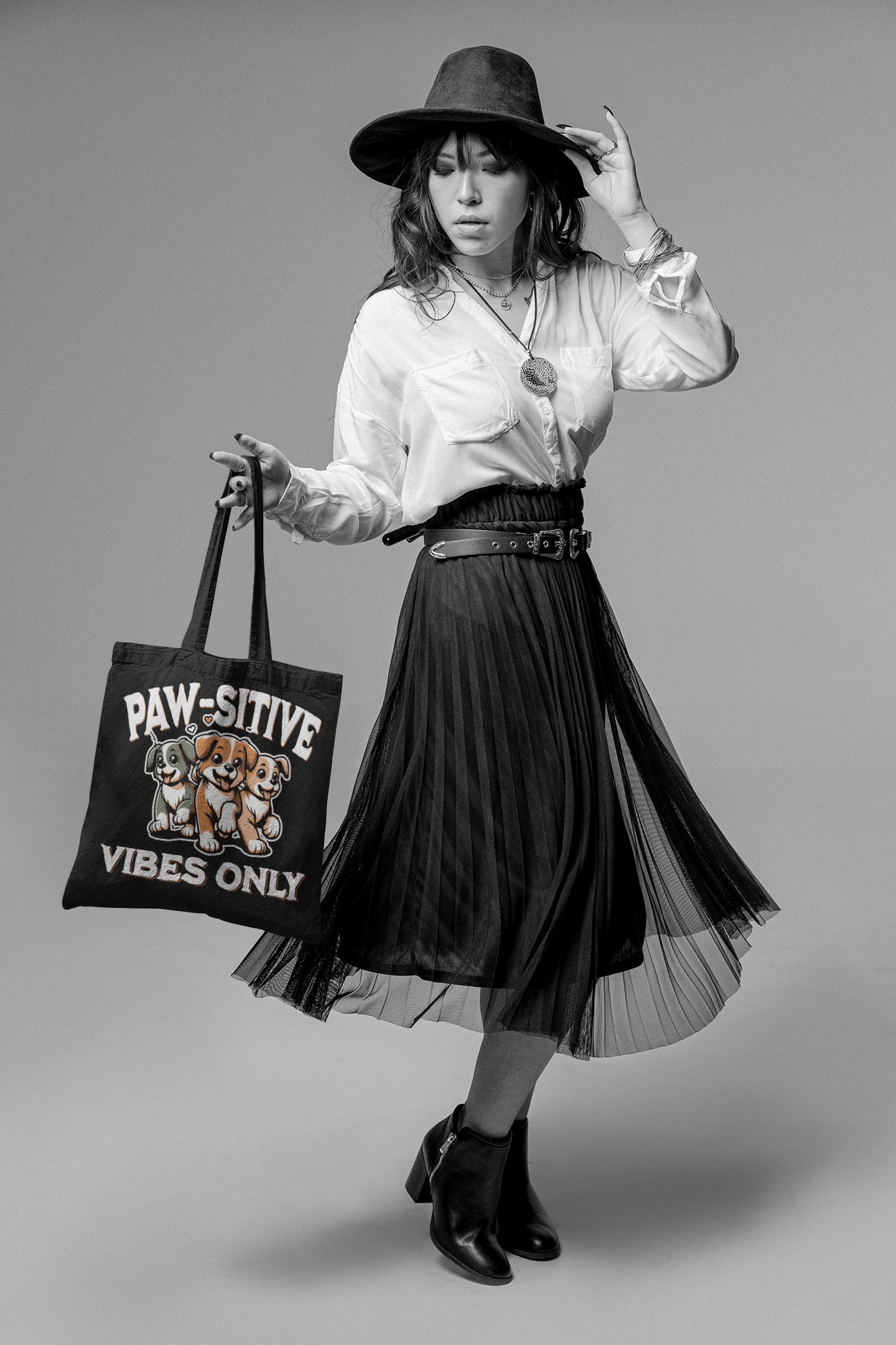 Paw-sitive Vibes Only Tote Black Bag, Custom Dog Lover Gift, Cute Canvas Bag, Personalized Pet Tote, Durable Shopping Bag, Fun Dog Design