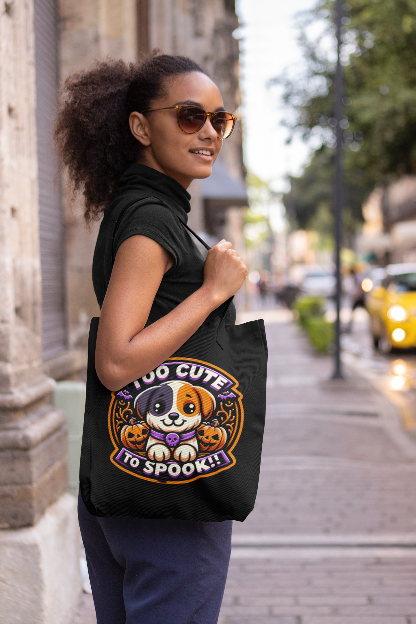 Too Cute to Spook Halloween Tote Bag, Puppy in Pumpkin, Halloween Dog Bag, Cute Halloween Tote, Trick or Treat Bag, Fall Accessories