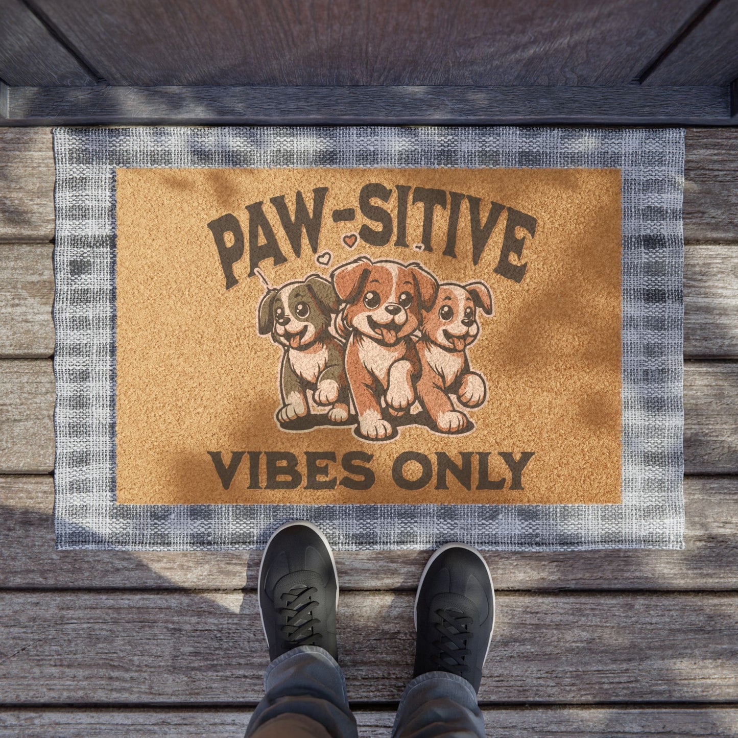 Paw-sitive Vibes Only Doormat, Custom Dog Welcome Mat, Personalized Outdoor Coir Mat, Cute Pet Entryway Rug, Cheerful Home Decor