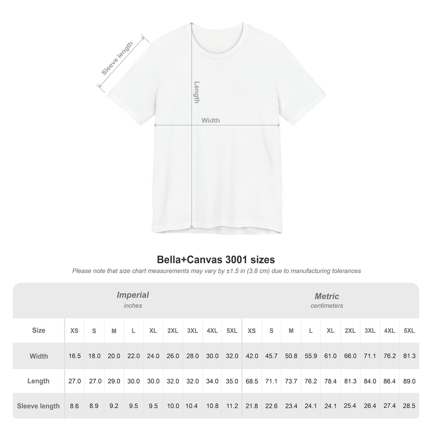 Size chart Fuck Your Hate Bella Canvas tee unisex sizing S to 3XL