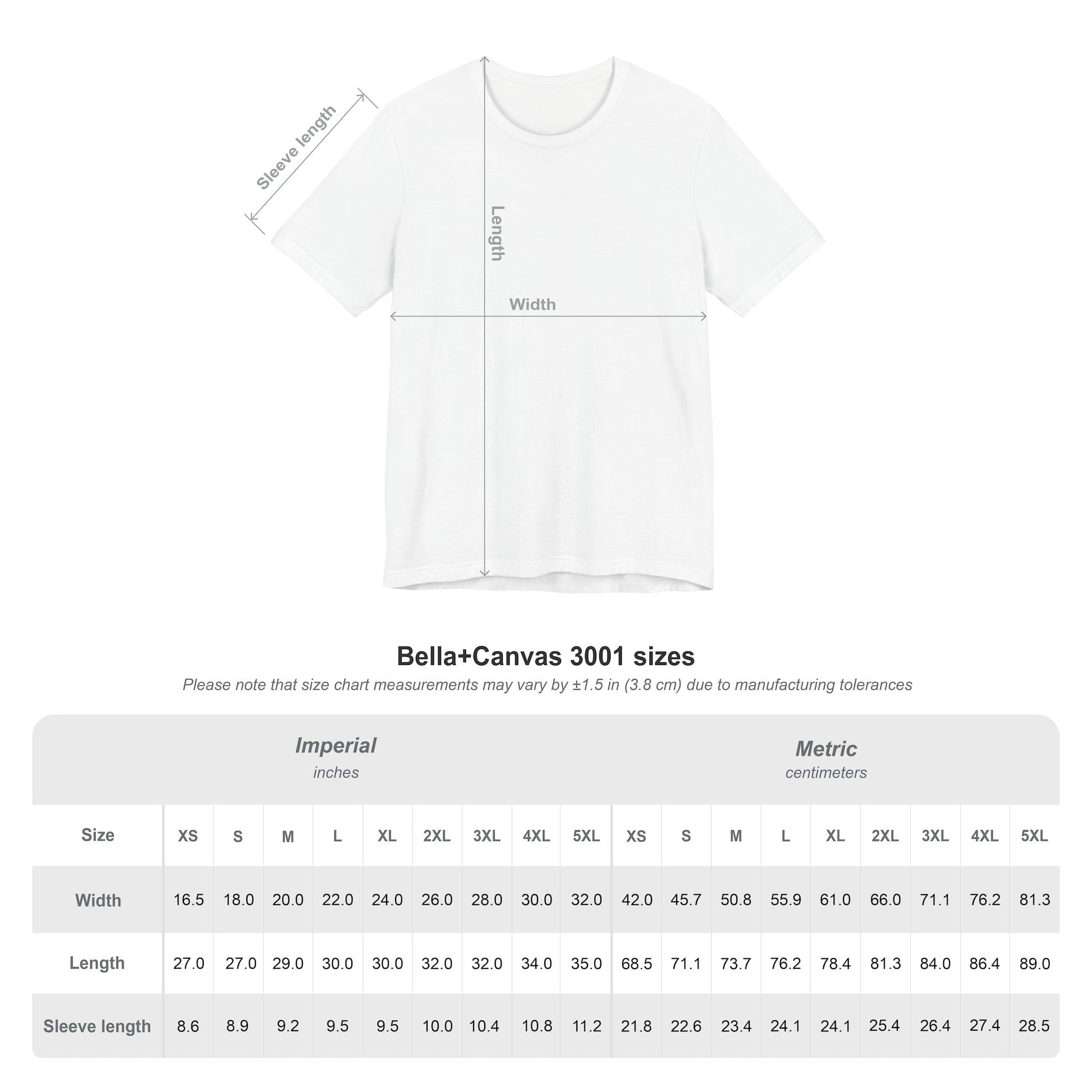 Size chart Fuck Your Hate Bella Canvas tee unisex sizing S to 3XL