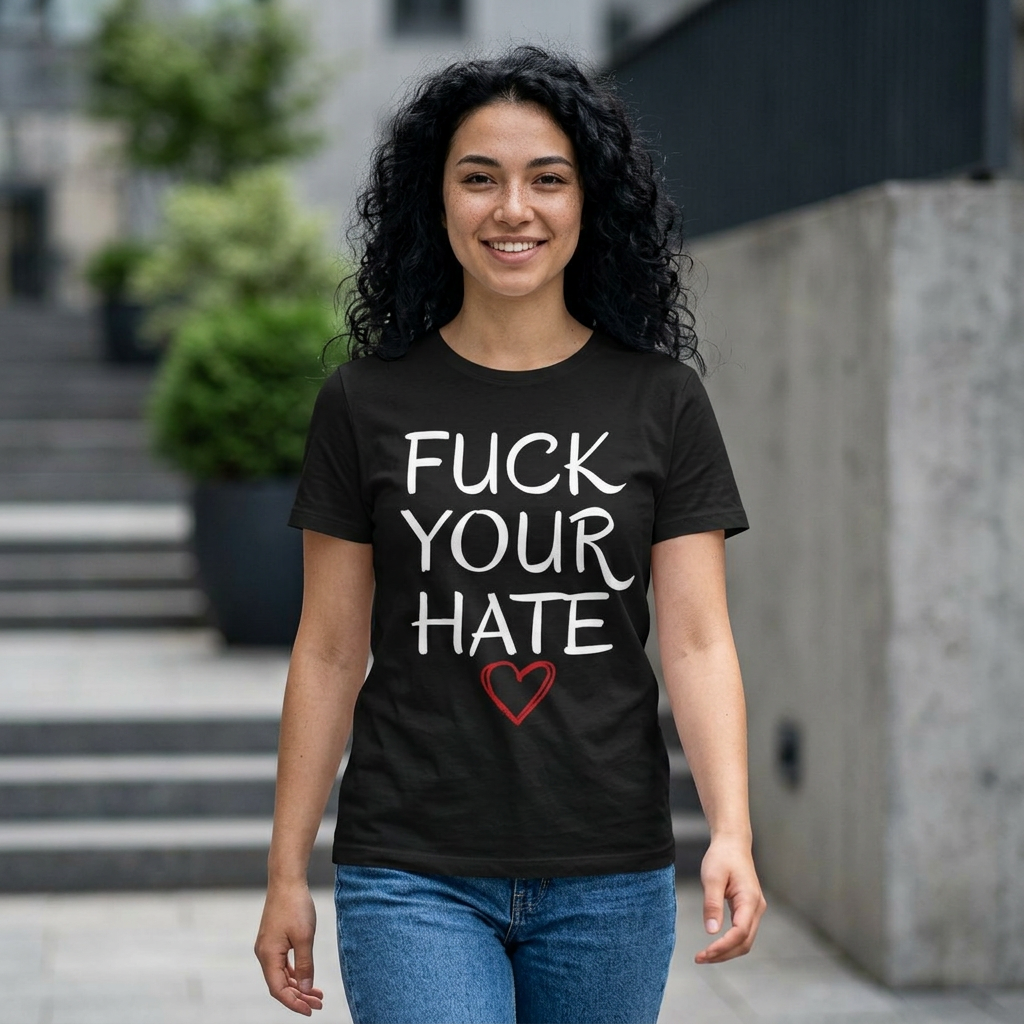 Fuck Your Hate premium Bella Canvas tee black front view activist statement
