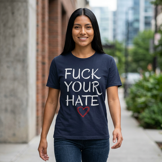 Premium anti-hate t-shirt Bella Canvas navy front view activist